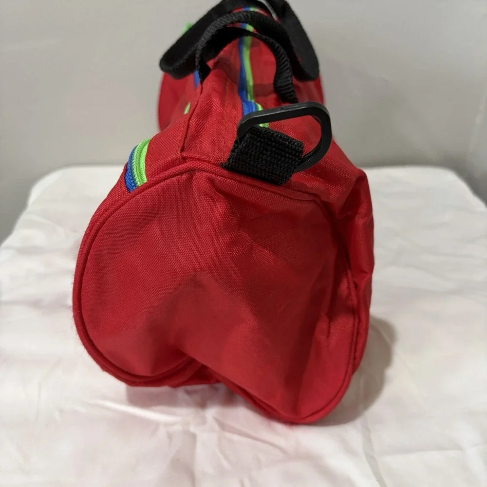 Vintage Land's End Red duffle bag small Vinyl 90s Green Blue Zipper 12